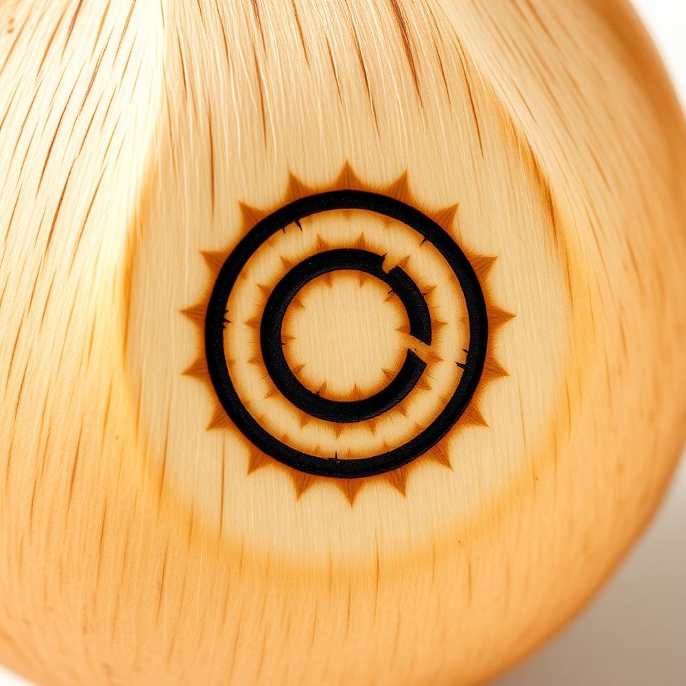 Engraving detail on a coconut shell