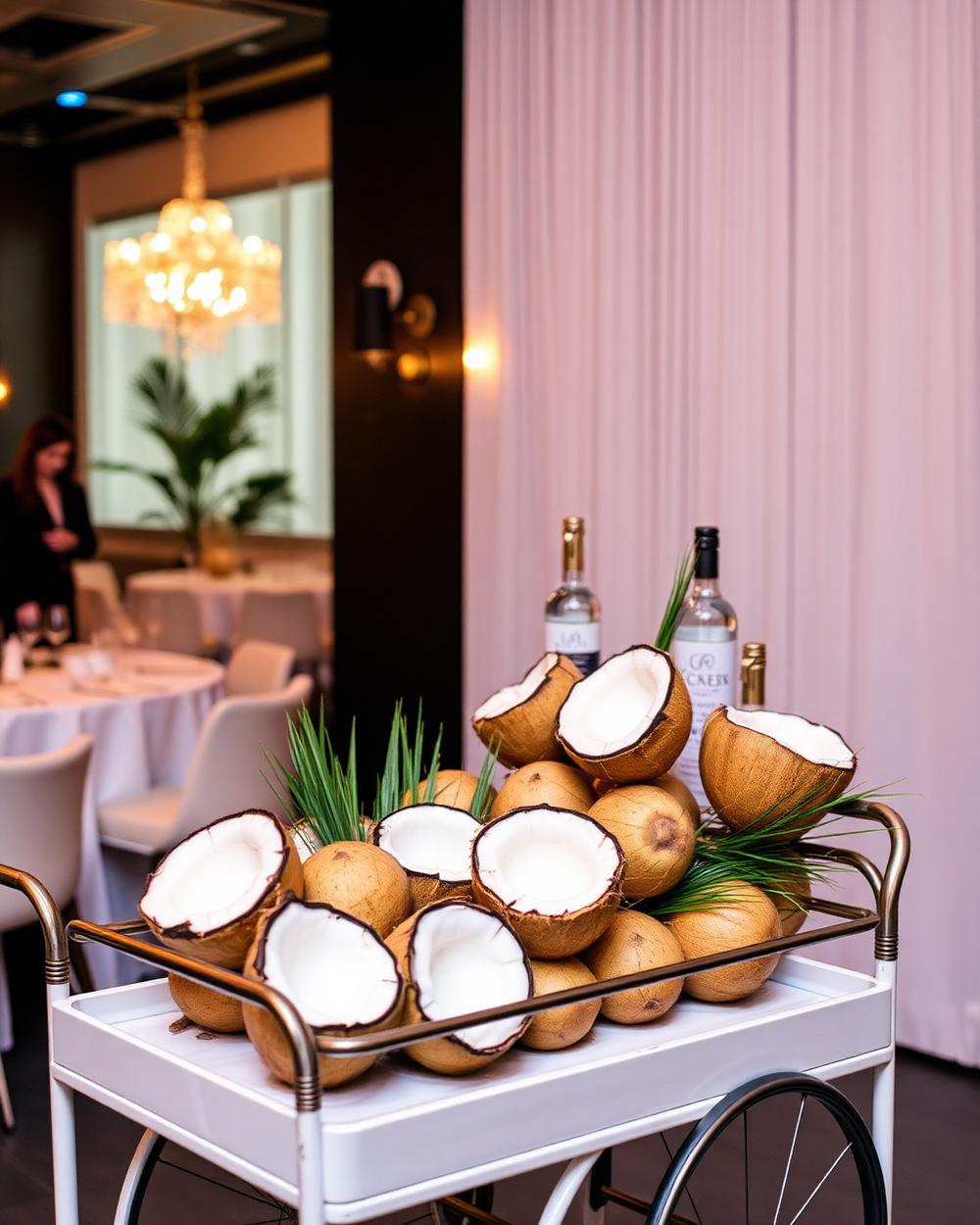 Coconut bar cart styled for a corporate launch