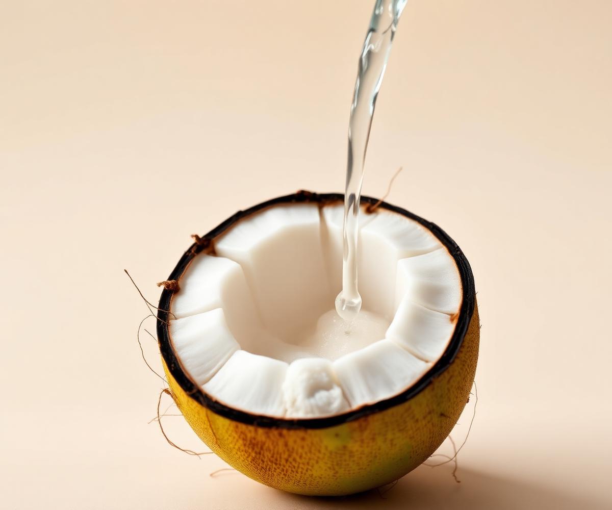 Fresh coconut water being poured
