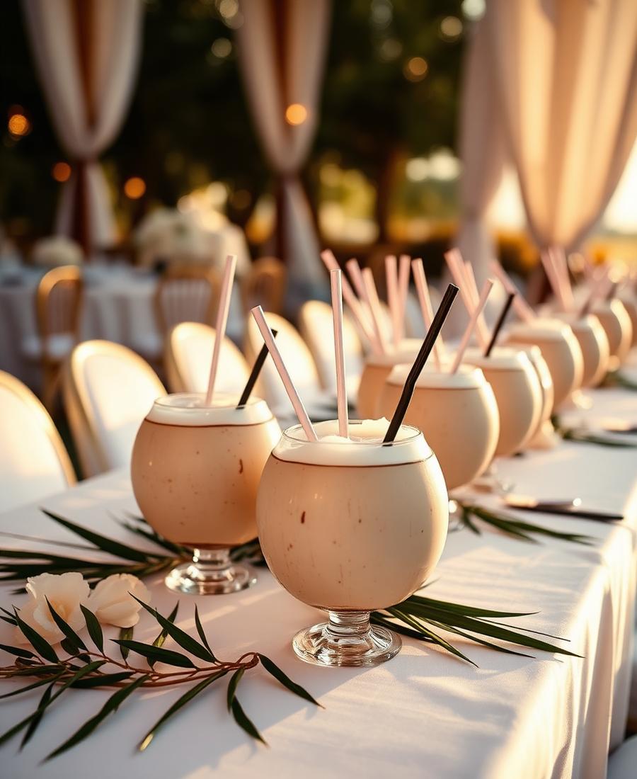 Coconuts styled at a wedding table